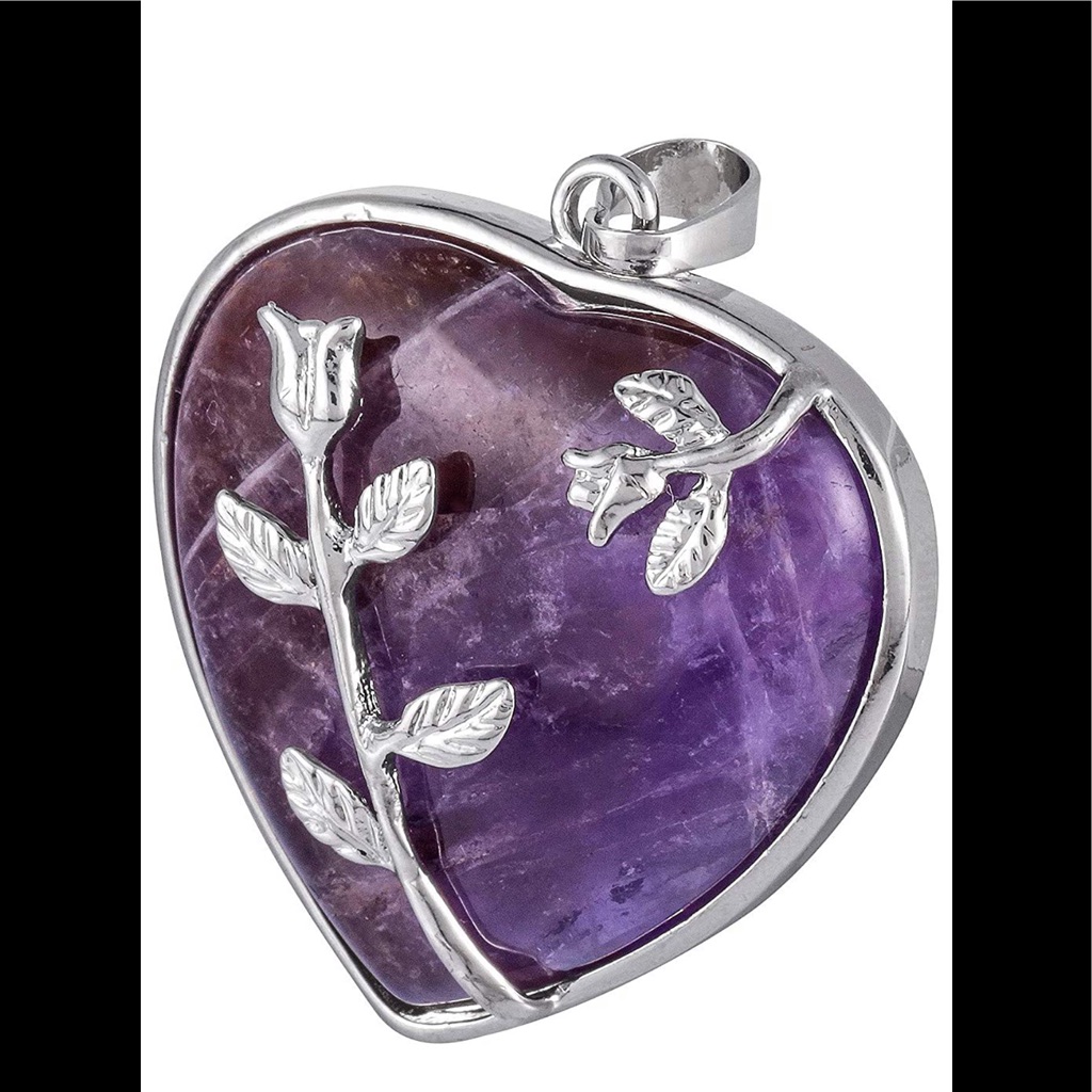 Amethyst (Natural Purple Quartz) Heart Pendant